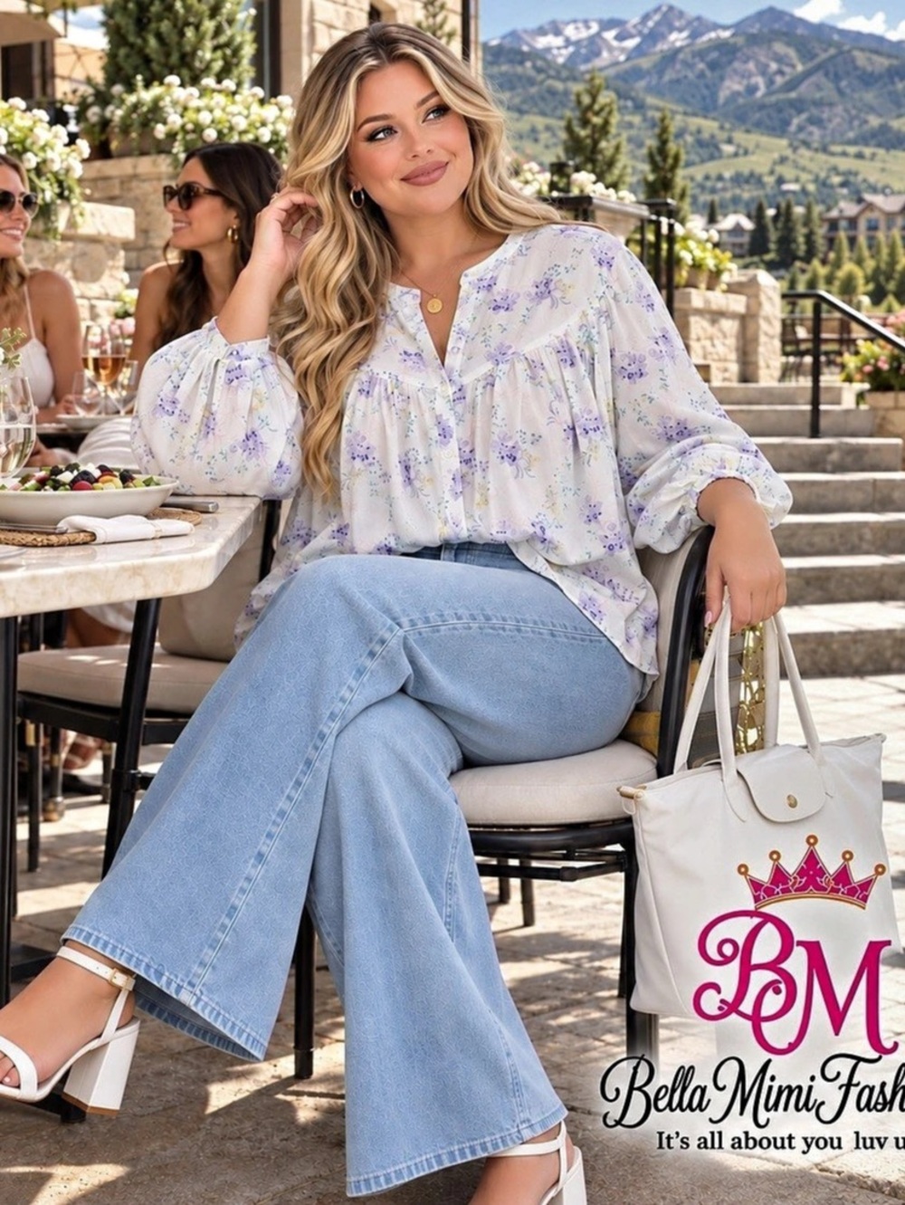 SCOOP Floral Blouse in White & Purple
